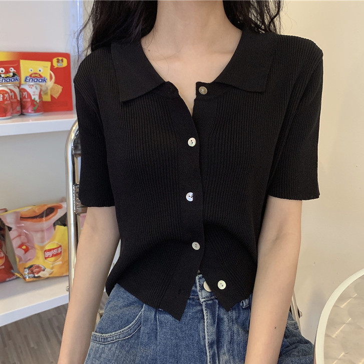 Áo Cardigan dệt kim Ngắn Tay Cổ POLO Nữ Mẫu Mới Mùa Hè mỏng