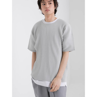 Miyake Xếp Ly Mùa Hè Cổ Tròn Tay Ngắn Co Giãn Áo Thun Rời Hàng Đầu Nam JK020