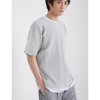 Miyake Xếp Ly Mùa Hè Cổ Tròn Tay Ngắn Co Giãn Áo Thun Rời Hàng Đầu Nam JK020