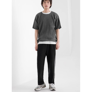 Miyake Xếp Ly Mùa Hè Cổ Tròn Tay Ngắn Co Giãn Áo Thun Rời Hàng Đầu Nam JK020