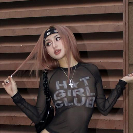Cutenew Gợi Cảm Áo Thun Cổ Tròn Tay Dài Skinny Cá Tính Nóng Gà Con Nhìn Mỏng Hơn Phong Cách Không Khí Thời Trang