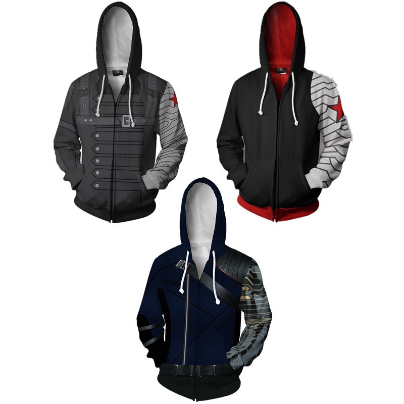Winter Soldier Zipper Áo Hoodie siêu anh hùng Áo len in 3D Áo khoác ngoài