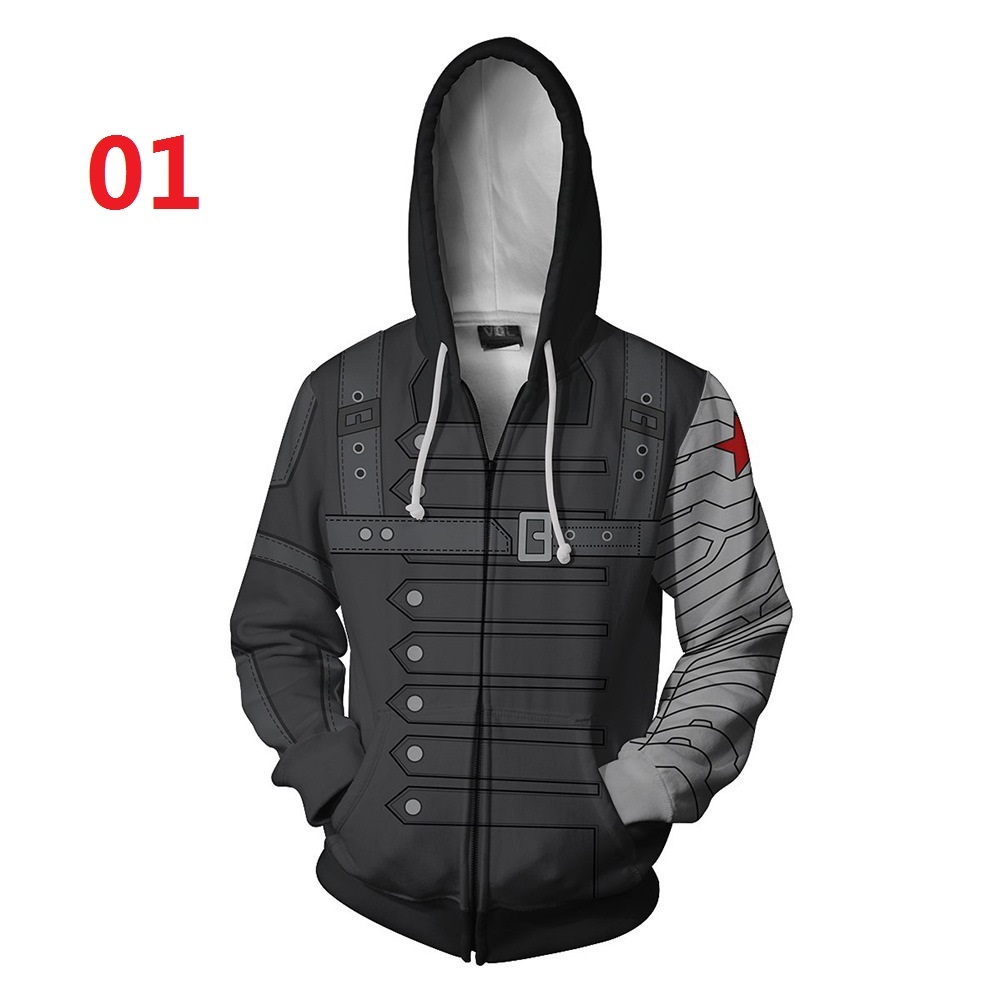 Winter Soldier Zipper Áo Hoodie siêu anh hùng Áo len in 3D Áo khoác ngoài