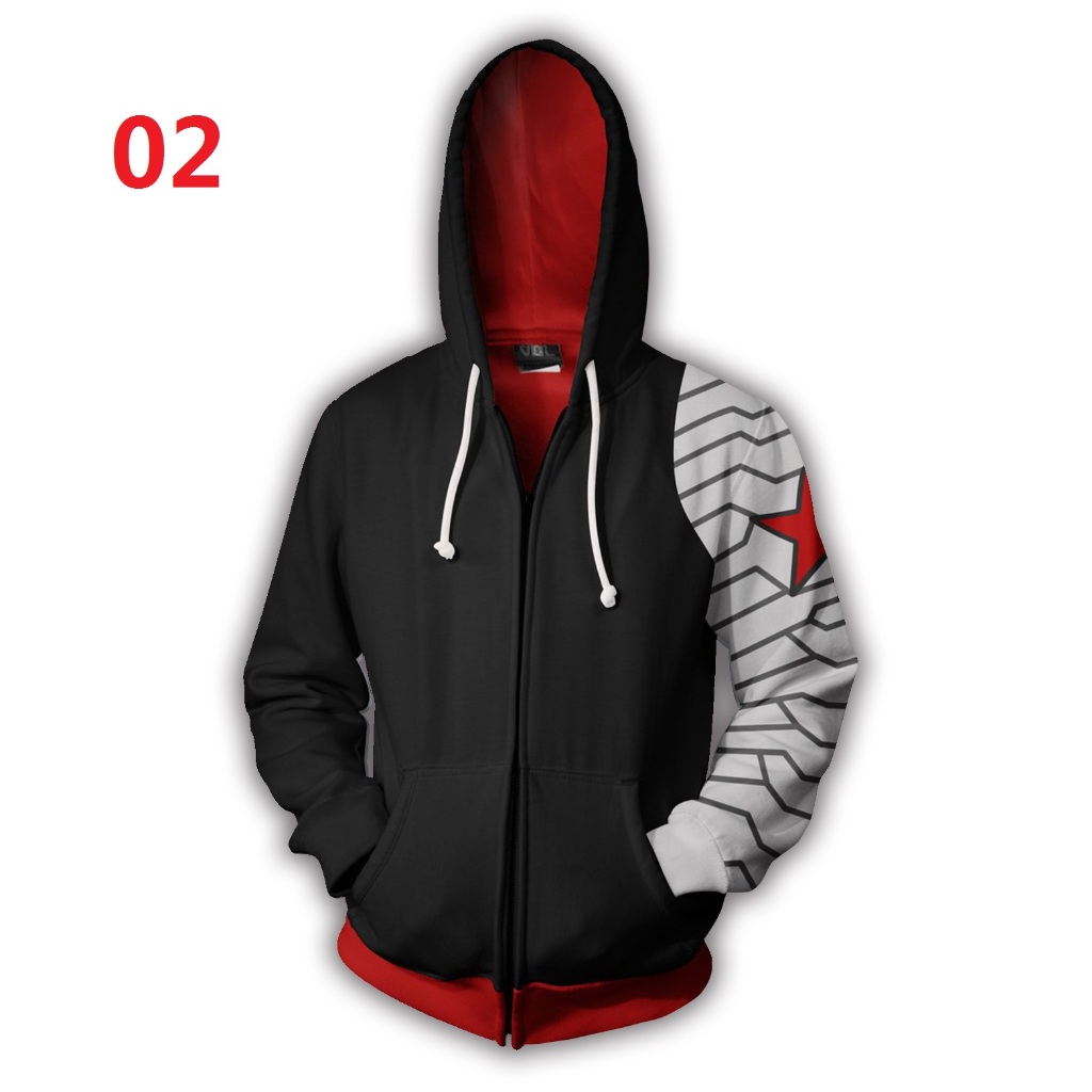 Winter Soldier Zipper Áo Hoodie siêu anh hùng Áo len in 3D Áo khoác ngoài