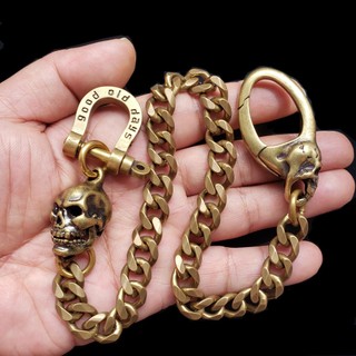 Heavy Duty Solid Brass Skull Chống Mất Móc Khóa Ví Dây Xích Móc Nam