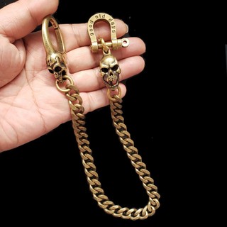 Heavy Duty Solid Brass Skull Chống Mất Móc Khóa Ví Dây Xích Móc Nam