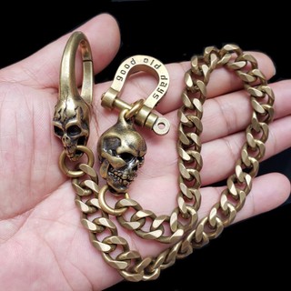 Heavy Duty Solid Brass Skull Chống Mất Móc Khóa Ví Dây Xích Móc Nam
