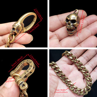 Heavy Duty Solid Brass Skull Chống Mất Móc Khóa Ví Dây Xích Móc Nam