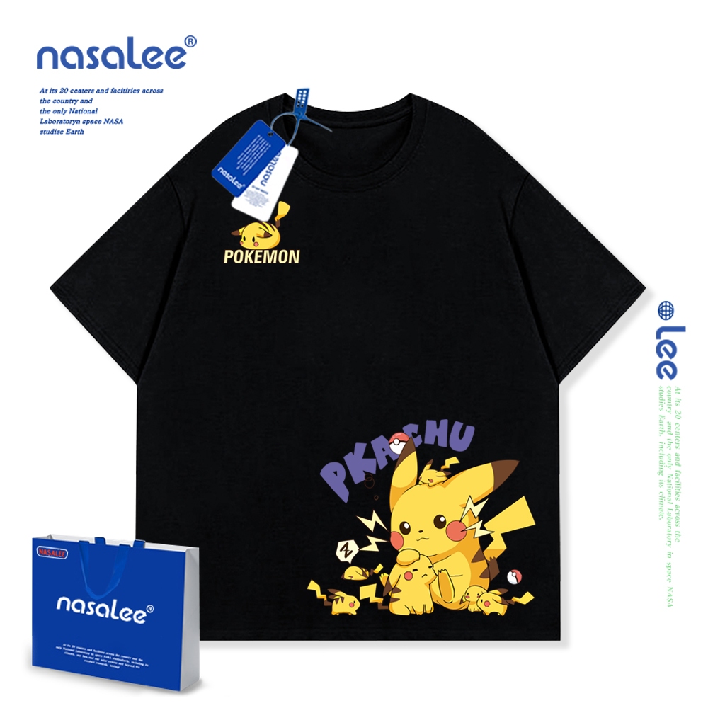 Áo thun ngắn tay Pikachu in hình hoạt hình Cotton nguyên chất thoải mái 2025 Phong cách mới