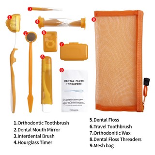 8 Cái / bộ Du Lịch Chỉnh Nha Chăm Sóc Răng Miệng Bộ Bàn Chải Đánh Răng Có Thể Gập Lại Bàn Chải Răng Miệng Nha Khoa Gương Flos Ortho Wax Bộ Làm Sạch Răng