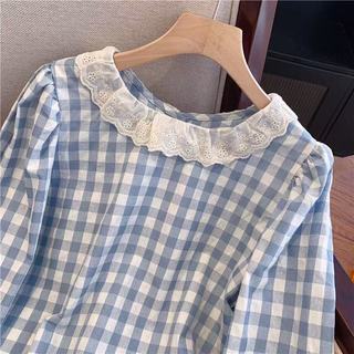 Phong cách hàn quốc nữ dáng rộng cổ điển kẻ sọc áo sơ mi dài tay chất lượng cao