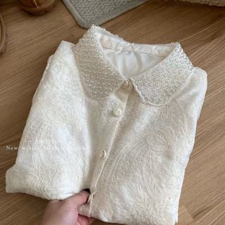 Áo sơ mi dài tay thêu ren dáng rộng phong cách Hàn Quốc dành cho nữ
