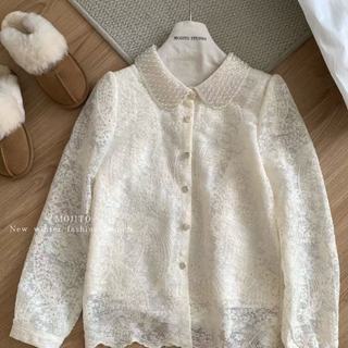Áo sơ mi dài tay thêu ren dáng rộng phong cách Hàn Quốc dành cho nữ