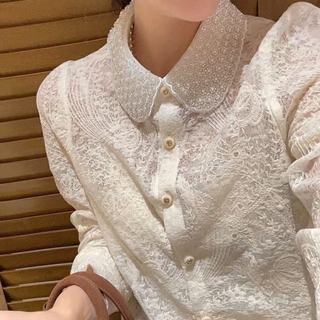 Áo sơ mi dài tay thêu ren dáng rộng phong cách Hàn Quốc dành cho nữ