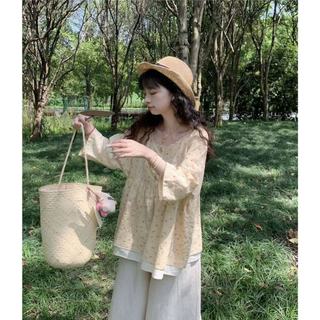 Áo sơ mi dài tay hoa dáng rộng phong cách Hàn Quốc dành cho nữ
