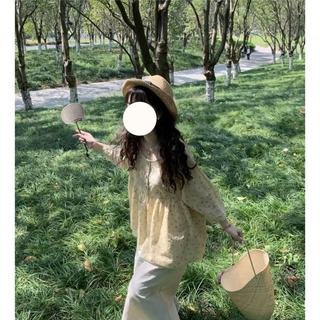 Áo sơ mi dài tay hoa dáng rộng phong cách Hàn Quốc dành cho nữ
