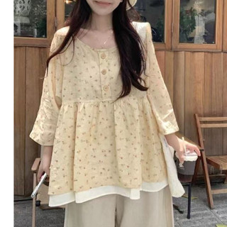 Áo sơ mi dài tay hoa dáng rộng phong cách Hàn Quốc dành cho nữ