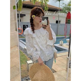 Phong Cách Hàn Quốc Nữ Ruffle Móc Ren Áo Sơ Mi Tay Dài