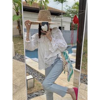 Phong Cách Hàn Quốc Nữ Ruffle Móc Ren Áo Sơ Mi Tay Dài
