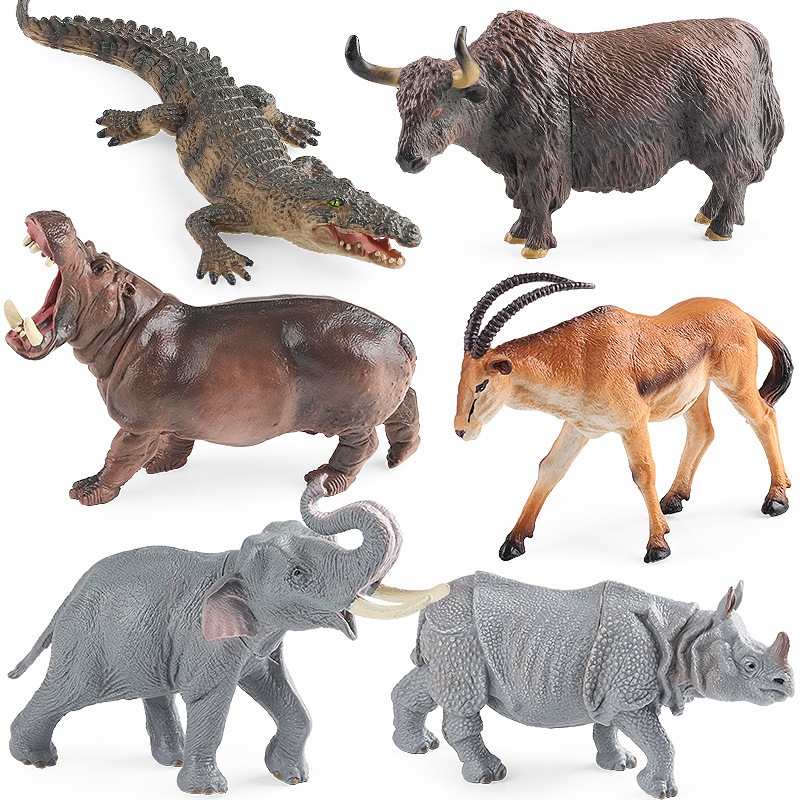 Trẻ em nhận thức mô phỏng động vật mô hình đồ chơi tê giác voi cá sấu hippopotamus yak linh dương bộ đồ trang trí