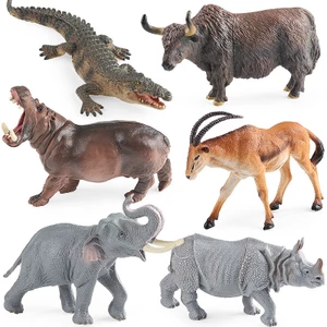 Trẻ em nhận thức mô phỏng động vật mô hình đồ chơi tê giác voi cá sấu hippopotamus yak linh dương bộ đồ trang trí