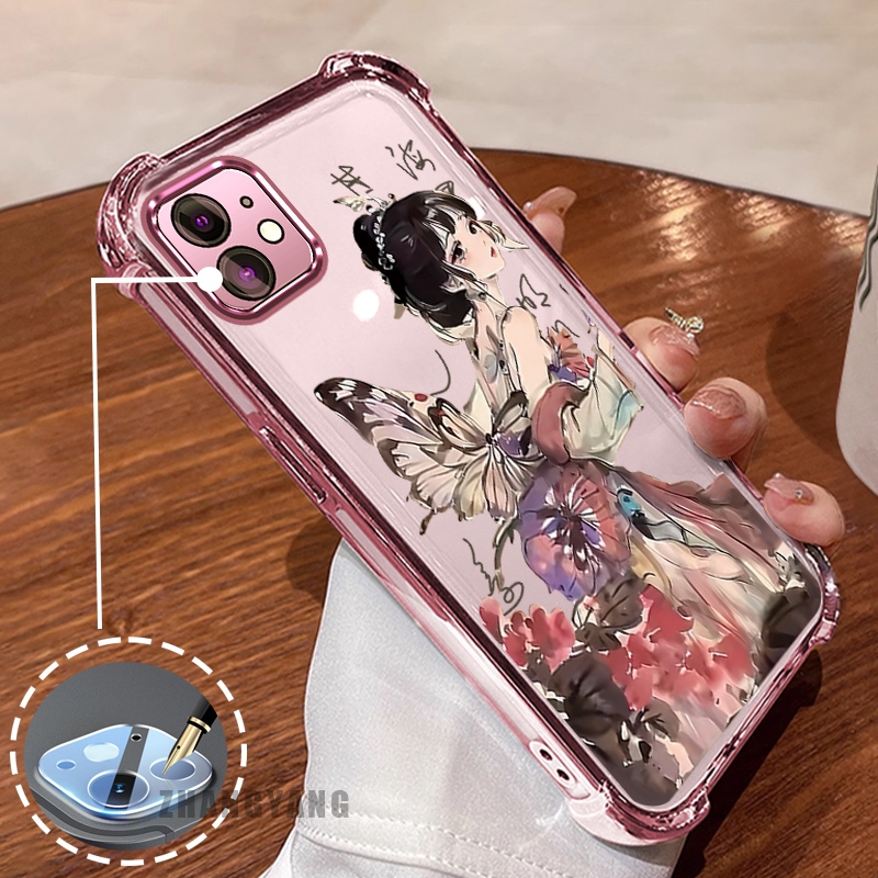 Ốp Lưng Cho iPhone 11 iPhone 11 Pro iPhone 11 Pro Max Bốn Góc Mạ Điện Chống Rơi Vỏ Điện Thoại Thẩm Mỹ Nghệ Thuật Cô Gái Yếu Tố Họa Tiết Silicon TPU Mềm