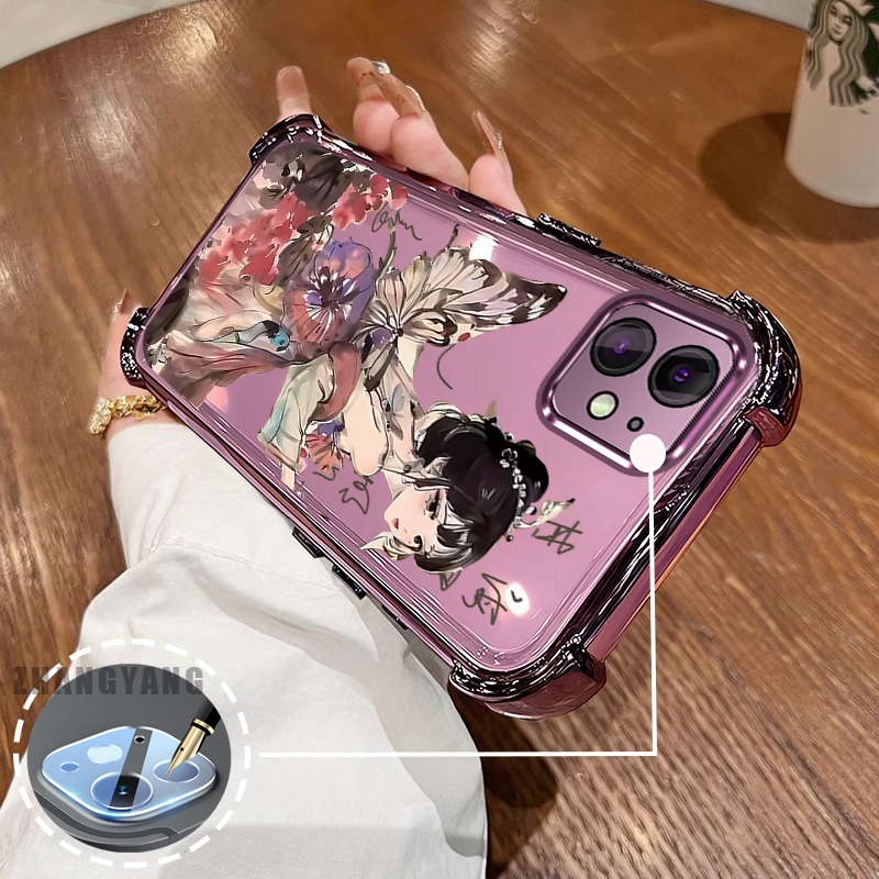 Ốp Lưng Cho iPhone 11 iPhone 11 Pro iPhone 11 Pro Max Bốn Góc Mạ Điện Chống Rơi Vỏ Điện Thoại Thẩm Mỹ Nghệ Thuật Cô Gái Yếu Tố Họa Tiết Silicon TPU Mềm