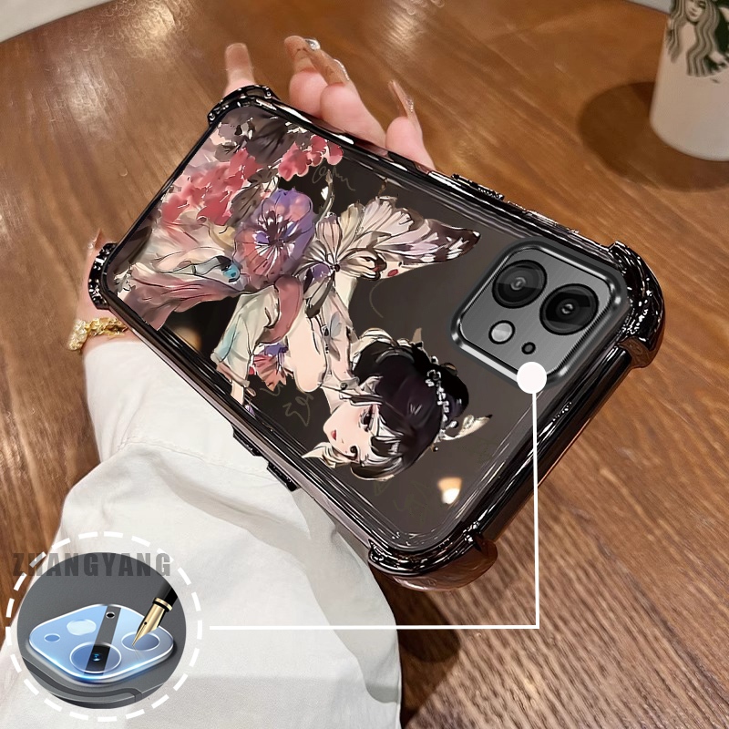 Ốp Lưng Cho iPhone 11 iPhone 11 Pro iPhone 11 Pro Max Bốn Góc Mạ Điện Chống Rơi Vỏ Điện Thoại Thẩm Mỹ Nghệ Thuật Cô Gái Yếu Tố Họa Tiết Silicon TPU Mềm