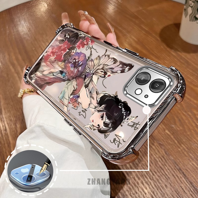 Ốp Lưng Cho iPhone 11 iPhone 11 Pro iPhone 11 Pro Max Bốn Góc Mạ Điện Chống Rơi Vỏ Điện Thoại Thẩm Mỹ Nghệ Thuật Cô Gái Yếu Tố Họa Tiết Silicon TPU Mềm