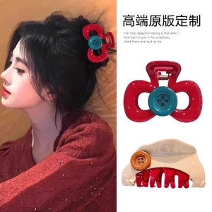 Encore Nút Đỏ Kẹp Nữ Phong Cách Mới Cao Cấp Cá Mập Kẹp Tóc Mũ Đội Đầu Kẹp Tóc