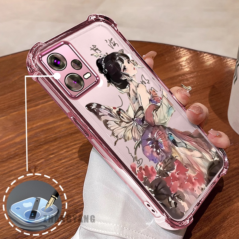 Ốp Lưng Cho Redmi Note 12 5G Note 12 Pro 5G Vỏ Điện Thoại Chống Rơi Mạ Điện Bốn Góc Thẩm Mỹ Nghệ Thuật Cô Gái Họa Tiết Yếu Tố Silicon TPU Mềm
