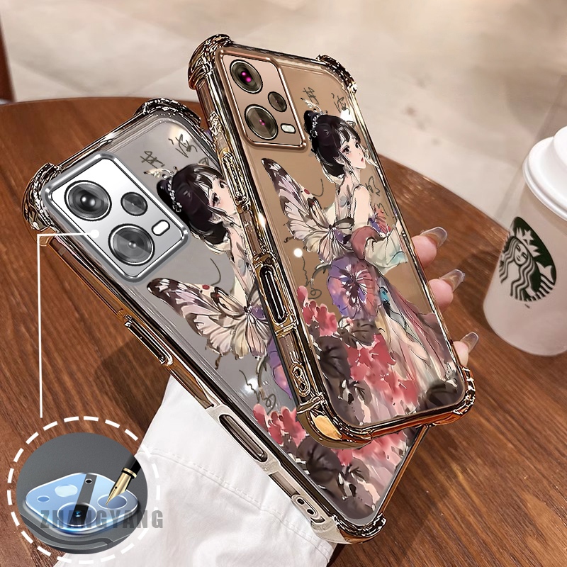 Ốp Lưng Cho Redmi Note 12 5G Note 12 Pro 5G Vỏ Điện Thoại Chống Rơi Mạ Điện Bốn Góc Thẩm Mỹ Nghệ Thuật Cô Gái Họa Tiết Yếu Tố Silicon TPU Mềm