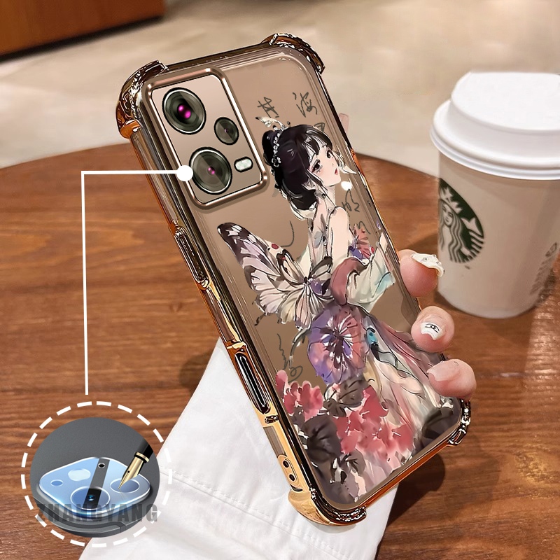 Ốp Lưng Cho Redmi Note 12 5G Note 12 Pro 5G Vỏ Điện Thoại Chống Rơi Mạ Điện Bốn Góc Thẩm Mỹ Nghệ Thuật Cô Gái Họa Tiết Yếu Tố Silicon TPU Mềm