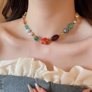 Hạt thủy tinh gốm đầy màu sắc Vòng cổ đính cườm ngôi sao Thiết kế cá tính Nữ khí dây chuyền xương đòn thích hợp dây chuyền cao cấp