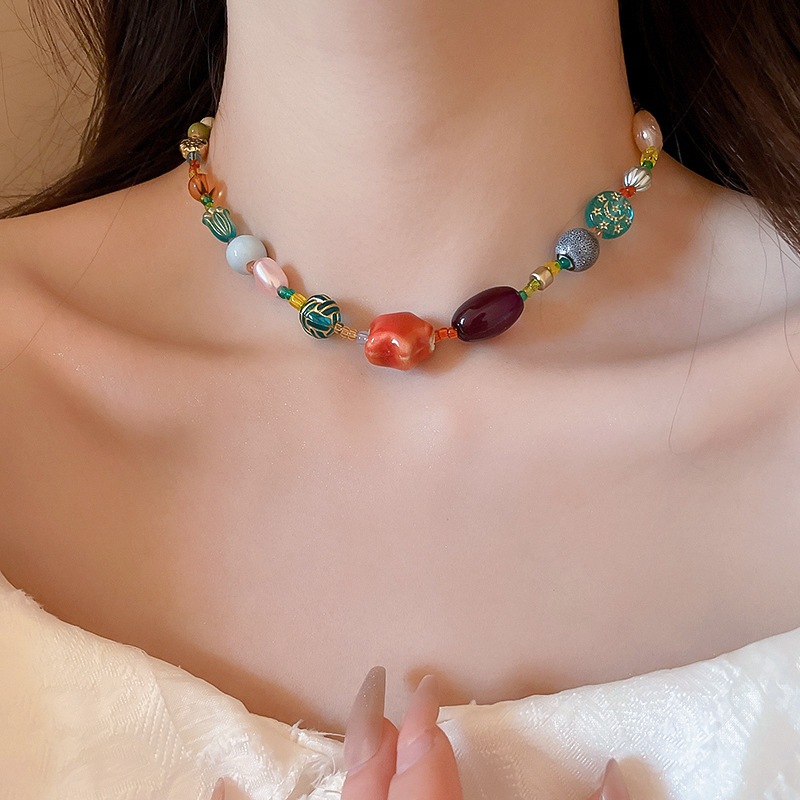 Hạt thủy tinh gốm đầy màu sắc Vòng cổ đính cườm ngôi sao Thiết kế cá tính Nữ khí dây chuyền xương đòn thích hợp dây chuyền cao cấp