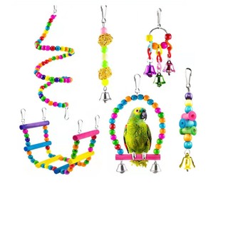 6 Chiếc Vẹt Đồ Chơi Treo Leo Thang Xoay Đứng Chuông Dây Chim Đồ Chơi