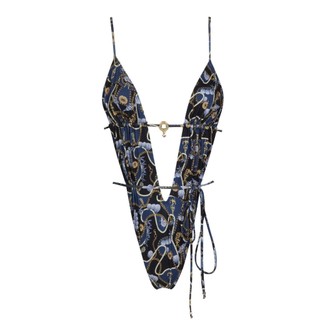Đồ Bơi Nữ Màu Đen Retro In Hình Mở Cổ Băng Một Mảnh Bikini Cao Cấp Bộ Đồ Tắm