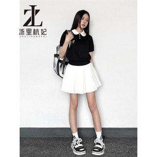 ZHELIHANGFEI Preppy Phong Cách Dệt Kim Ngắn Tay Nữ Mùa Hè Thêu Màu Tương Phản Áo Thun Slim