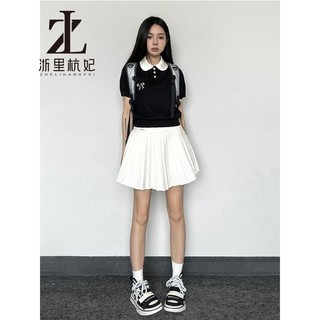 ZHELIHANGFEI Preppy Phong Cách Dệt Kim Ngắn Tay Nữ Mùa Hè Thêu Màu Tương Phản Áo Thun Slim