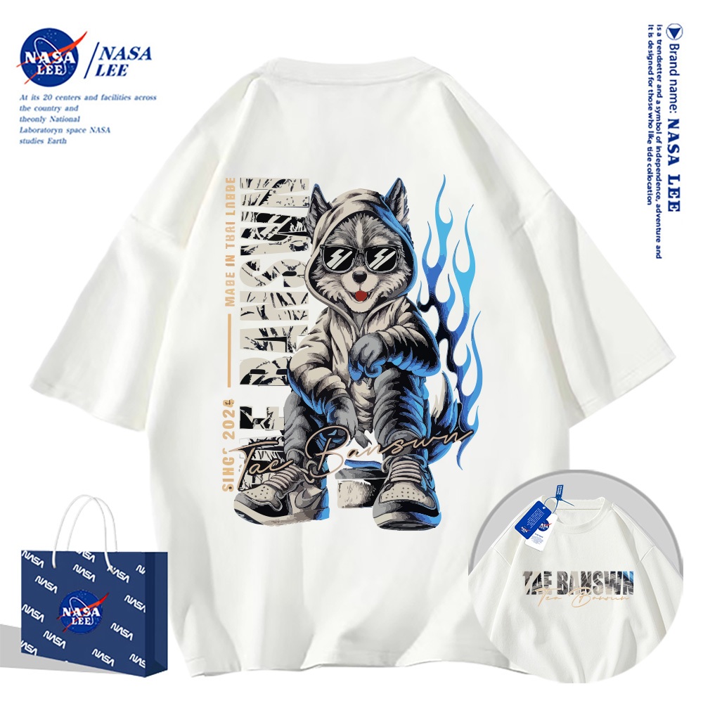 Áo thun ngắn tay NASA Mèo đeo kính cotton unisex