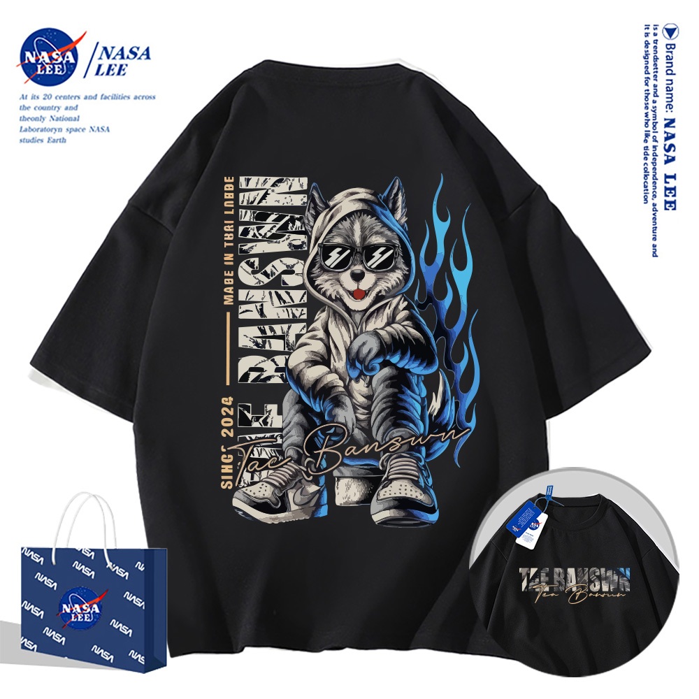 Áo thun ngắn tay NASA Mèo đeo kính cotton unisex