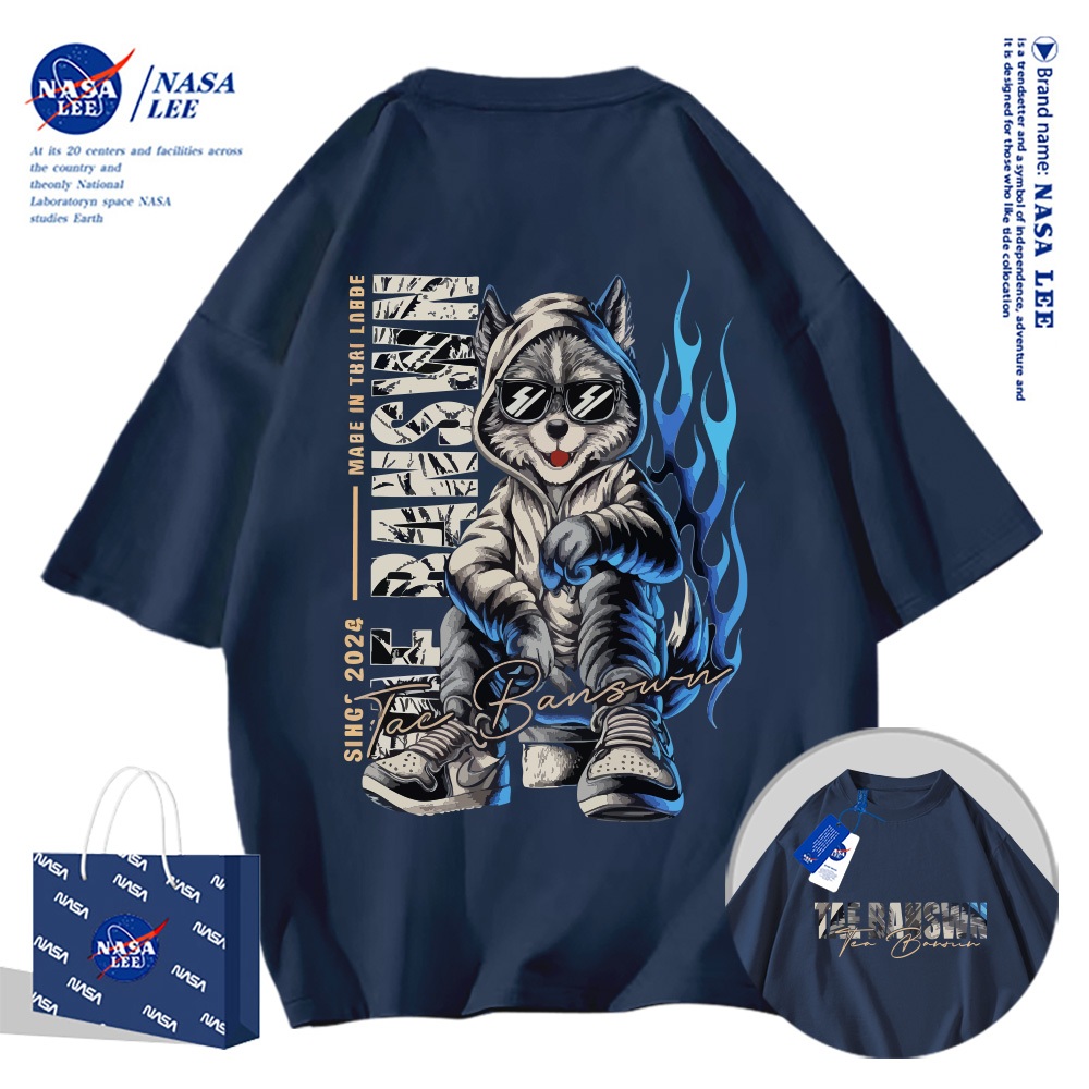 Áo thun ngắn tay NASA Mèo đeo kính cotton unisex