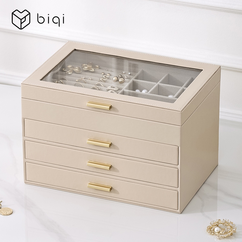 Hộp đựng đồ trang sức CASEGRACE có nắp Acrylic Hộp đựng đồ trang sức 4 lớp 3 ngăn kéo cho kính râm Bông tai Vòng cổ Hộp đựng đồ trang sức Phong cách hiện đại