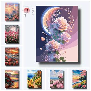 MOZI ✨40 * 50cm / 30 * 40cm biển hoa hồng tranh số hóa tranh tô màu theo số tranh sơn dầu số hoá bộ tô màu theo số tranh sơn dầu số hoá tranh số hóa theo yêu cầu tranh tô màu theo số theo yêu cầu