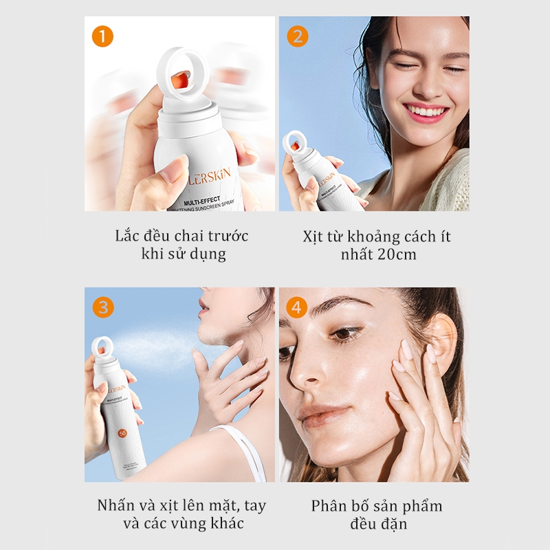 Xịt Chống Nắng ICE LERSKIN Bảo vệ khỏi tia UV, chống nắng suốt ngày SPF 50+ PA++++ Dành cho mặt và body