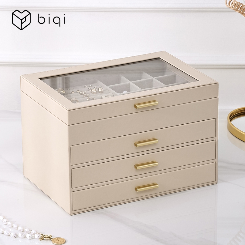 Casegrace Hộp Đựng Trang Sức 4 Lớp Hộp Sắp Xếp Trang Sức 3 Ngăn Kéo Cho Kính Mát Bông Tai Vòng Cổ Hộp Nhẫn Hộp Bảo Quản Trang Sức Phong Cách Hiện Đại