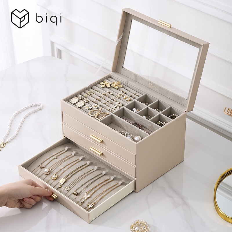 Casegrace Hộp Đựng Trang Sức 4 Lớp Hộp Sắp Xếp Trang Sức 3 Ngăn Kéo Cho Kính Mát Bông Tai Vòng Cổ Hộp Nhẫn Hộp Bảo Quản Trang Sức Phong Cách Hiện Đại