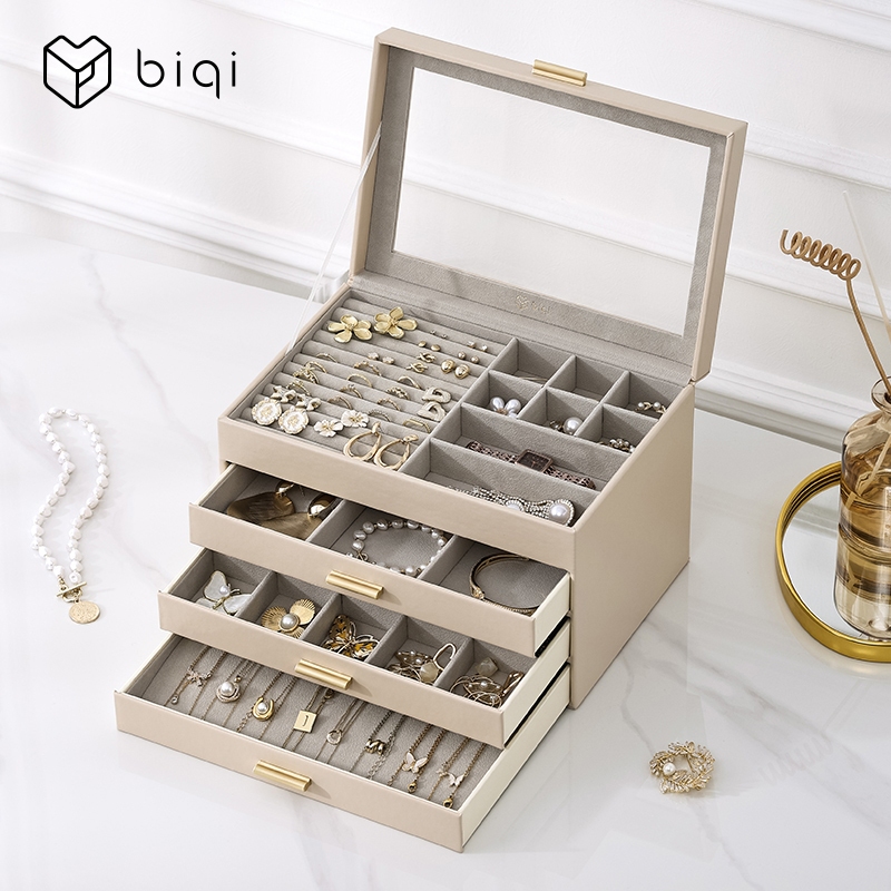 Casegrace Hộp Đựng Trang Sức 4 Lớp Hộp Sắp Xếp Trang Sức 3 Ngăn Kéo Cho Kính Mát Bông Tai Vòng Cổ Hộp Nhẫn Hộp Bảo Quản Trang Sức Phong Cách Hiện Đại