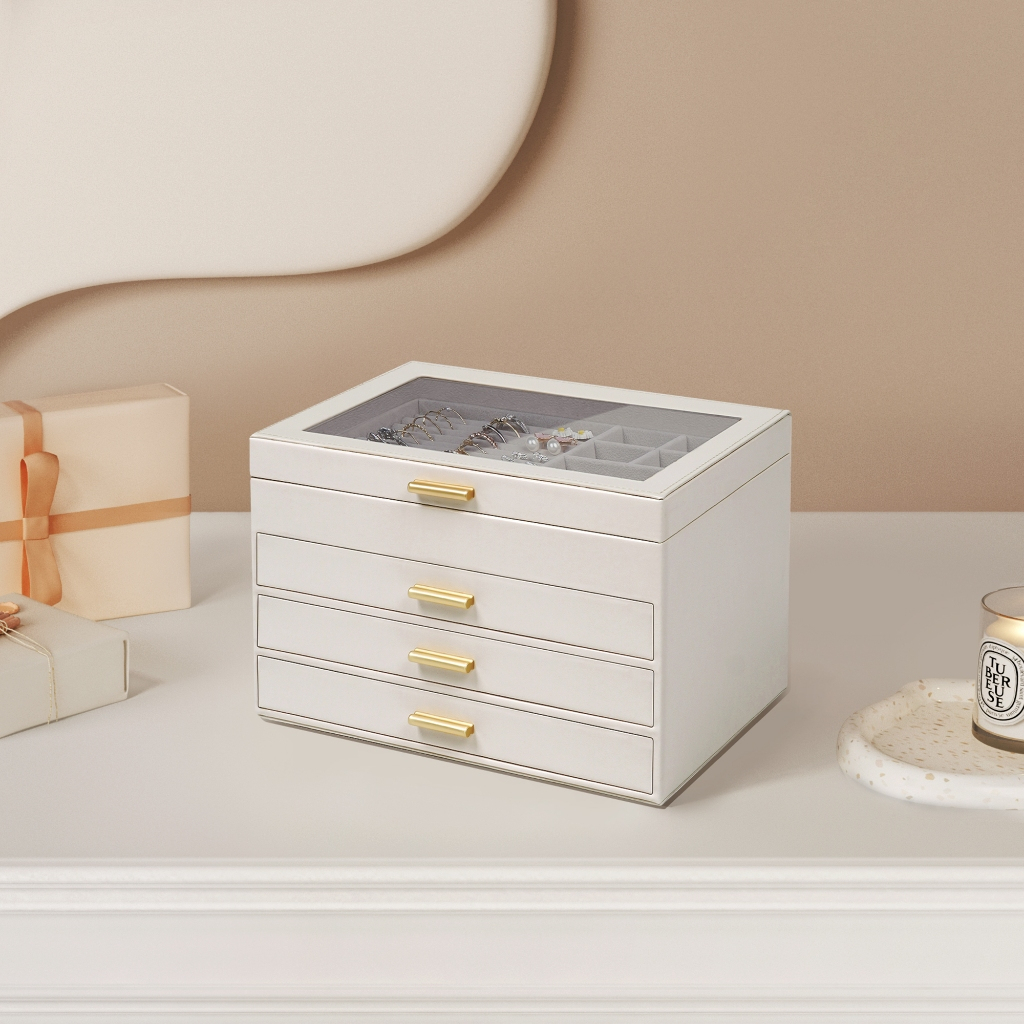 Casegrace Hộp Đựng Trang Sức 4 Lớp Hộp Sắp Xếp Trang Sức 3 Ngăn Kéo Cho Kính Mát Bông Tai Vòng Cổ Hộp Nhẫn Hộp Bảo Quản Trang Sức Phong Cách Hiện Đại