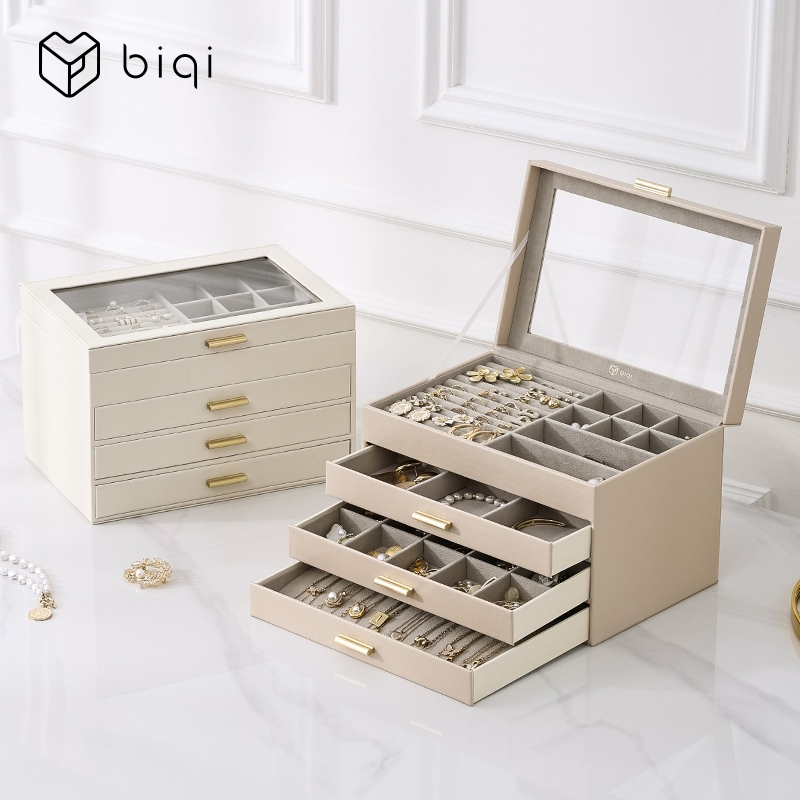 Casegrace Hộp Đựng Trang Sức 4 Lớp Hộp Sắp Xếp Trang Sức 3 Ngăn Kéo Cho Kính Mát Bông Tai Vòng Cổ Hộp Nhẫn Hộp Bảo Quản Trang Sức Phong Cách Hiện Đại